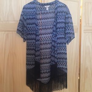 Short sleeve tribal printed long kimono